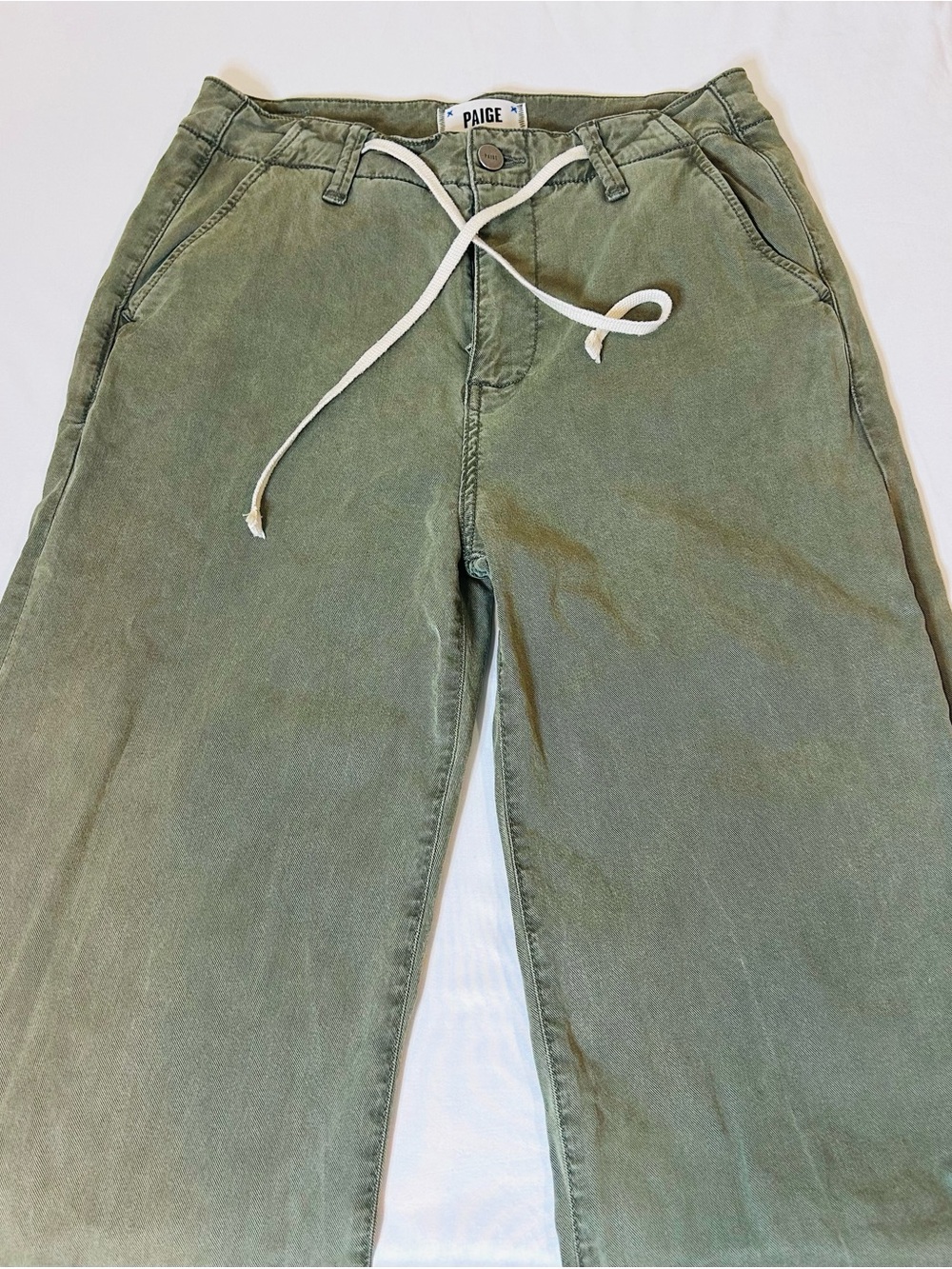 Paige Carly High-rise Wide Leg Drawstring Pants Army Green 28